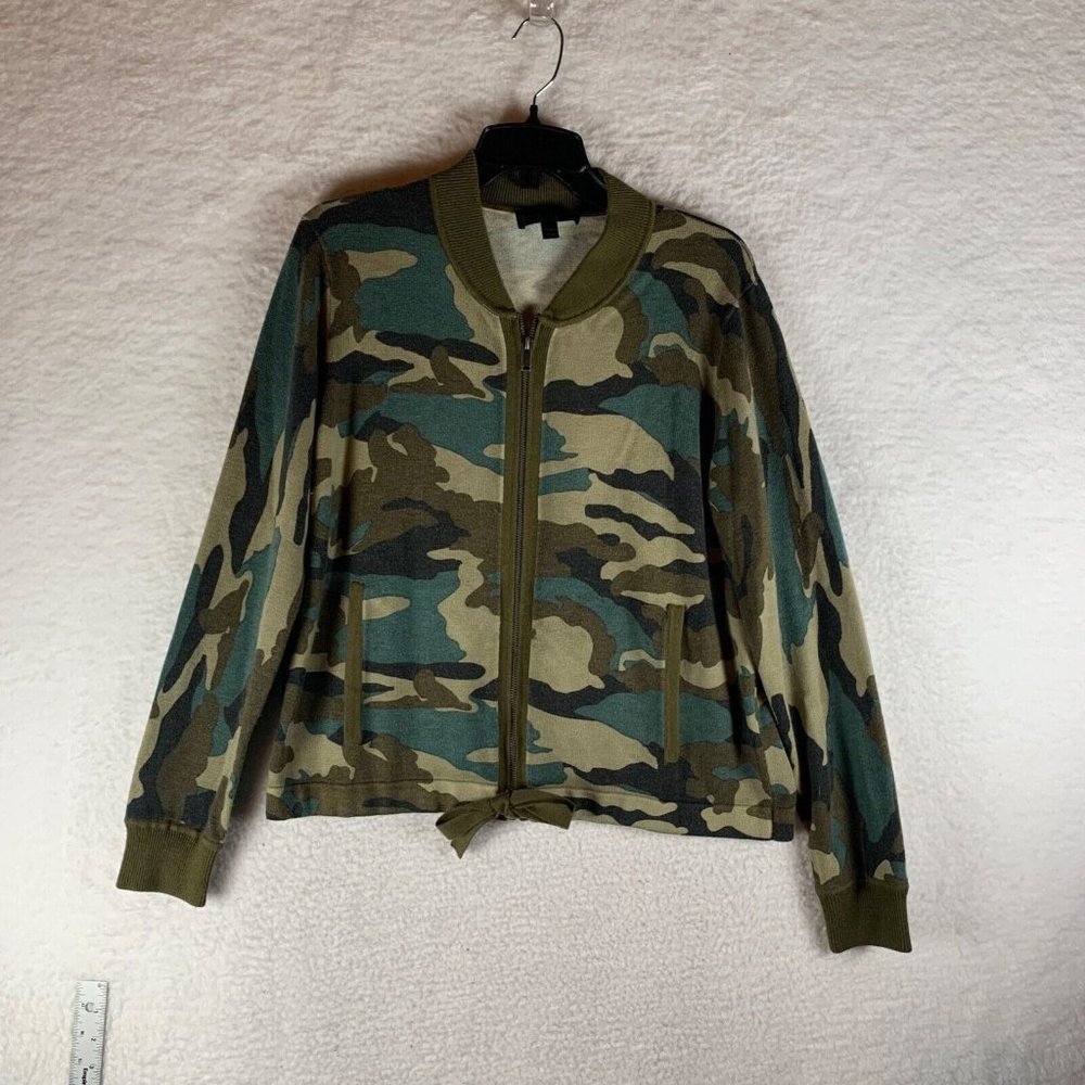 J.Crew Women's Wool Blend Full Zip Camouflage Bomber Sweater Jacket Size M 8743
